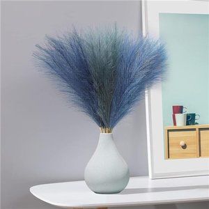 Faux Pampas Grass 17.7Inch 6pcs,Artificial Pampas Grass Blue Living Room Bedroom